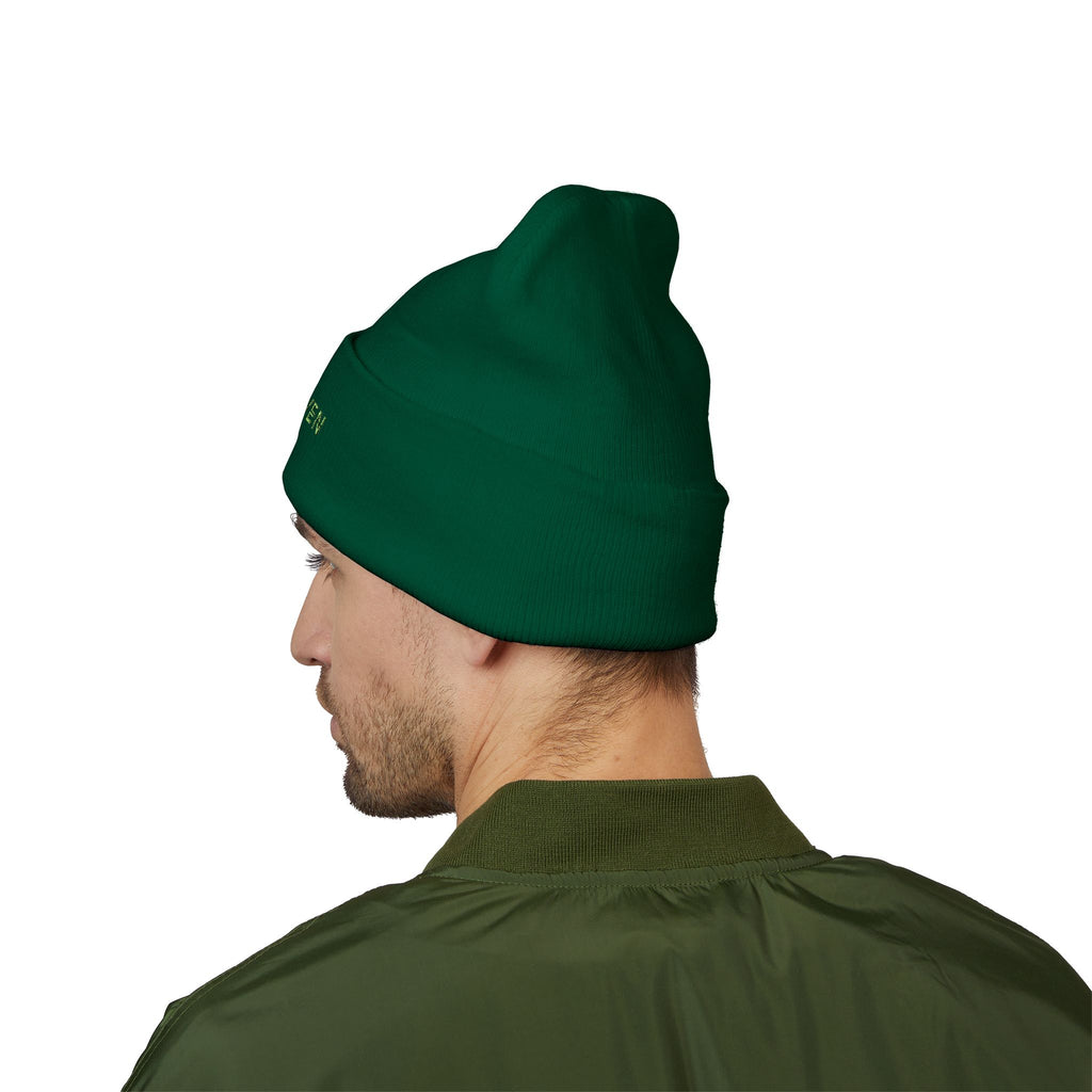 Embroidered 'K4LM H4VEN' Cuffed Beanie - Soft Spruce Green Knit Beanie