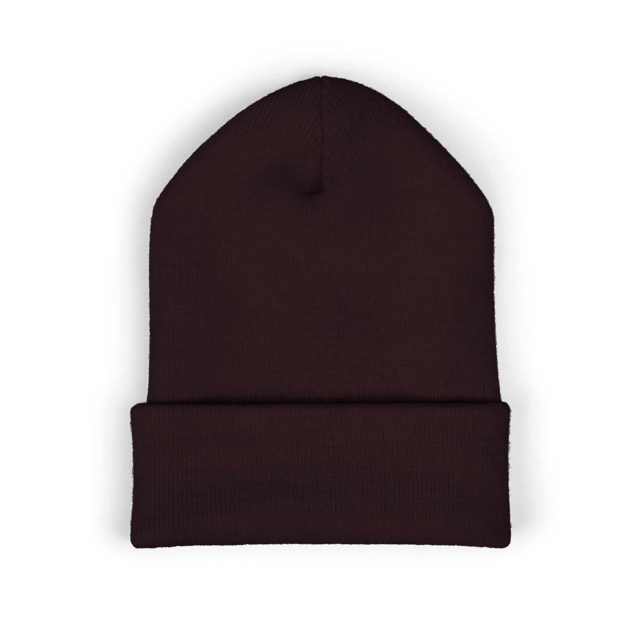 Embroidered 'K4LM H4VEN' Cuffed Beanie - Soft Brown Knit Winter Hat