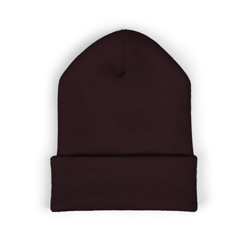 Embroidered 'K4LM H4VEN' Cuffed Beanie - Soft Brown Knit Winter Hat