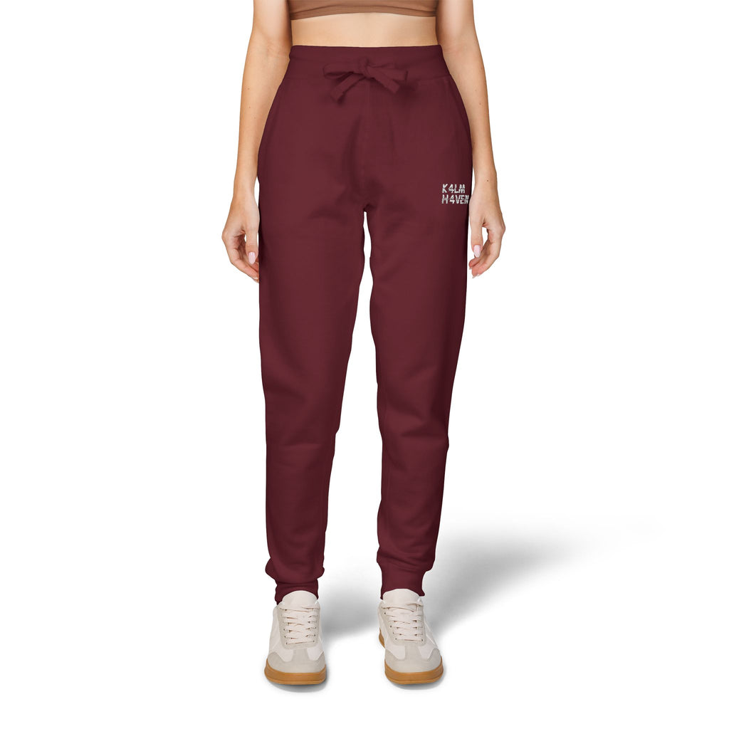 Embroidered 'Kalm Haven' Fleece Sweatpants — Cozy Casual Maroon Sweats