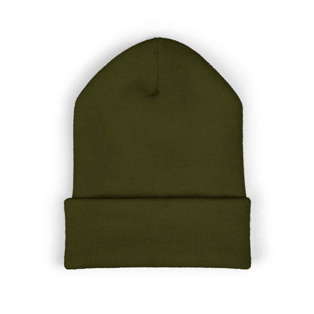 Embroidered 'K4LM H4VEN' Cuffed Beanie - Soft Olive Green Knit Beanie