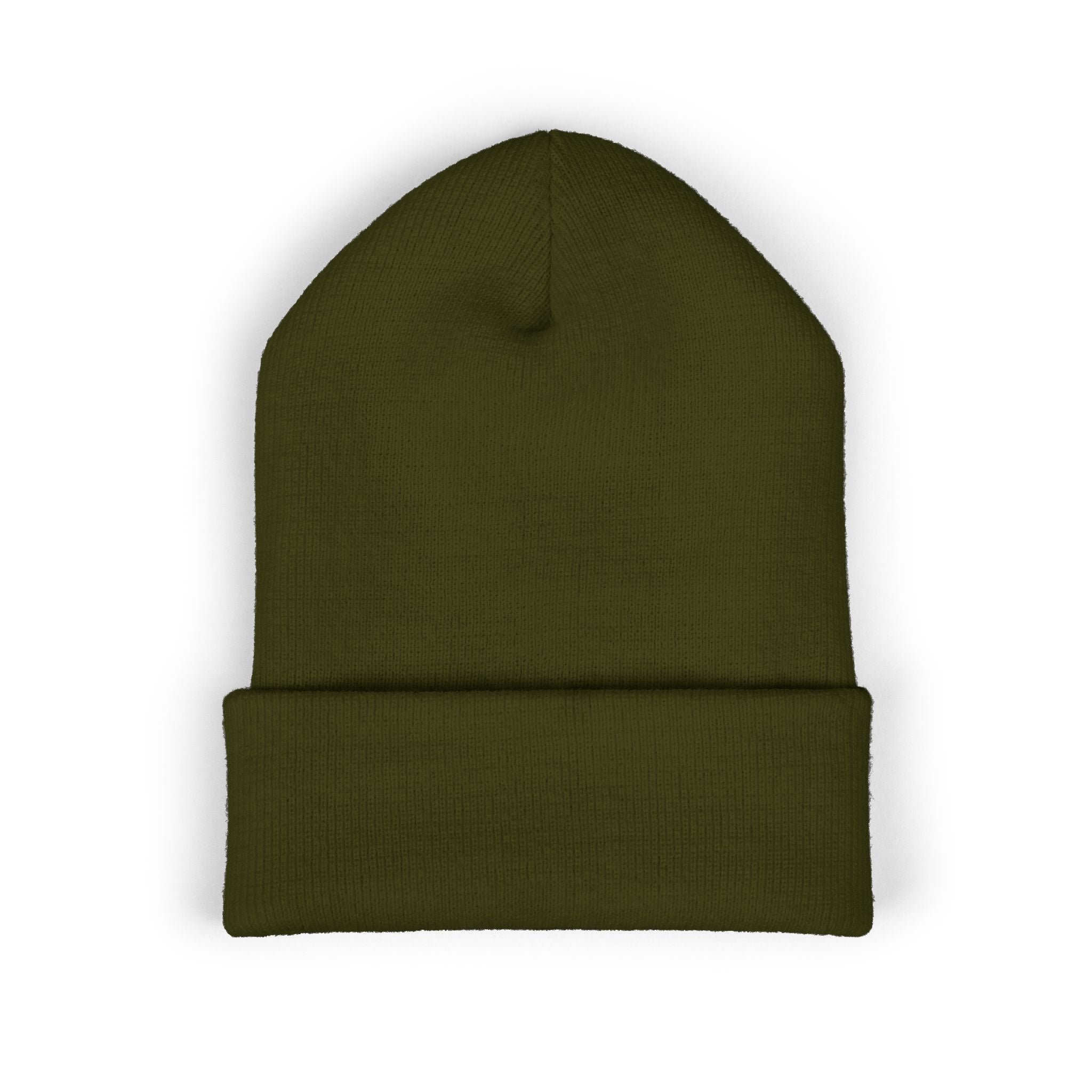 Embroidered 'K4LM H4VEN' Cuffed Beanie - Soft Olive Green Knit Beanie