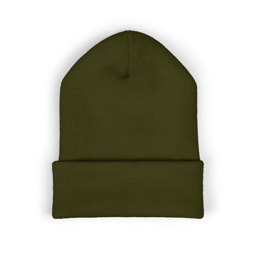 Embroidered 'K4LM H4VEN' Cuffed Beanie - Soft Olive Green Knit Beanie