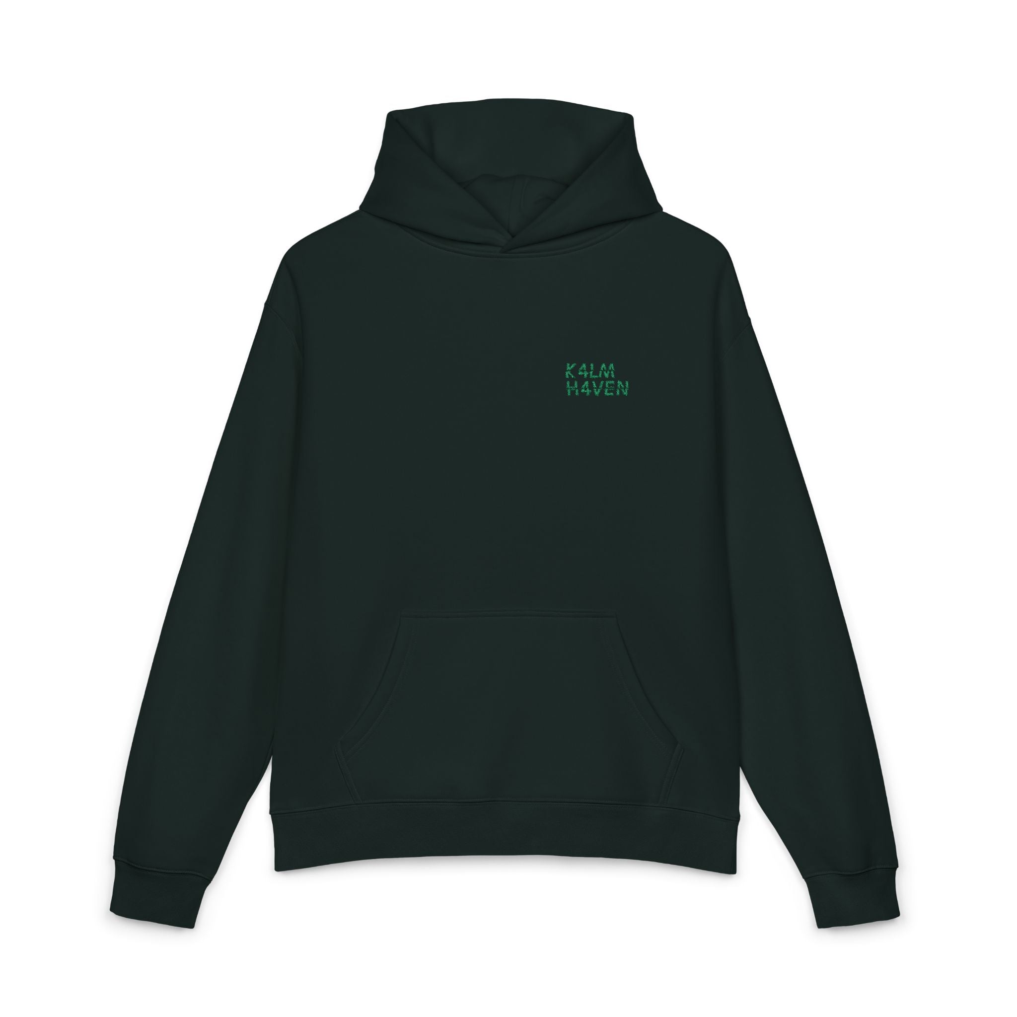 Kalm Haven Pine Green Hoodie — Minimal Pine Green Pullover
