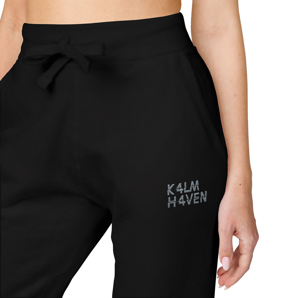 Embroidered 'Kalm Haven' Fleece Sweatpants — Cozy Casual Sweats