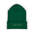 Embroidered 'K4LM H4VEN' Cuffed Beanie - Soft Spruce Green Knit Beanie