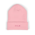 Embroidered 'K4LM H4VEN' Cuffed Beanie - Soft Pink Knit Winter Hat