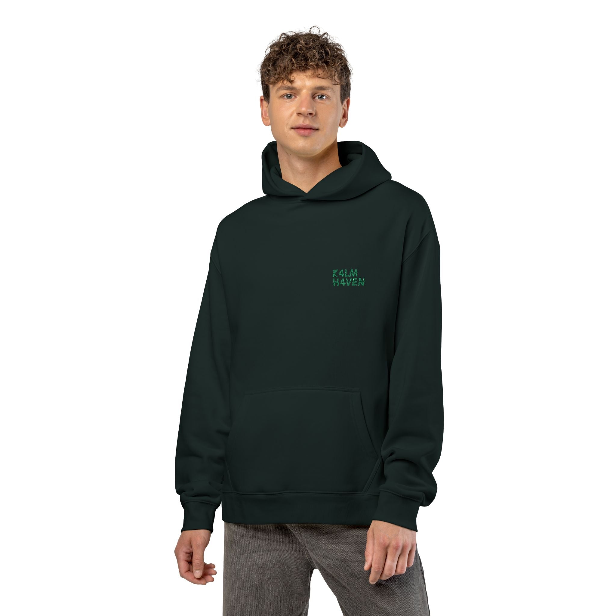 Kalm Haven Pine Green Hoodie — Minimal Pine Green Pullover