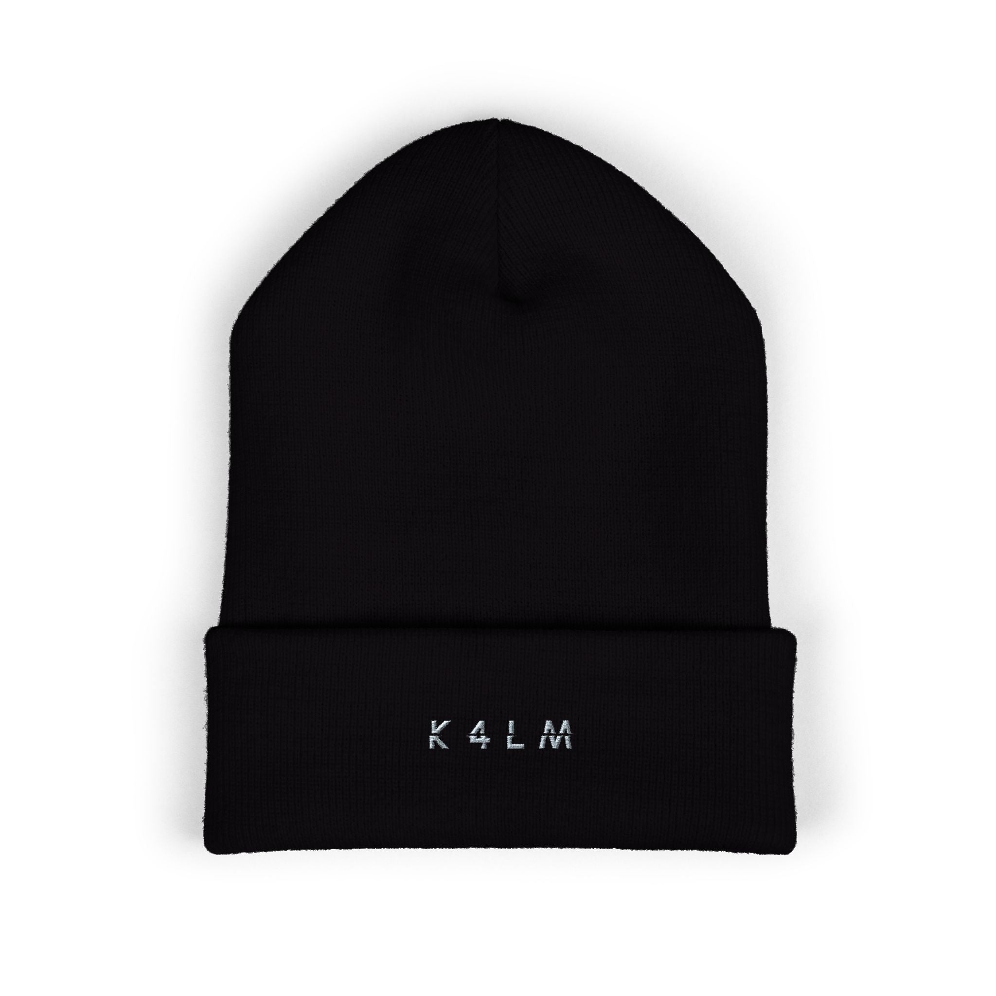 Embroidered 'K4LM H4VEN' Cuffed Beanie - Soft Black Knit Winter Hat
