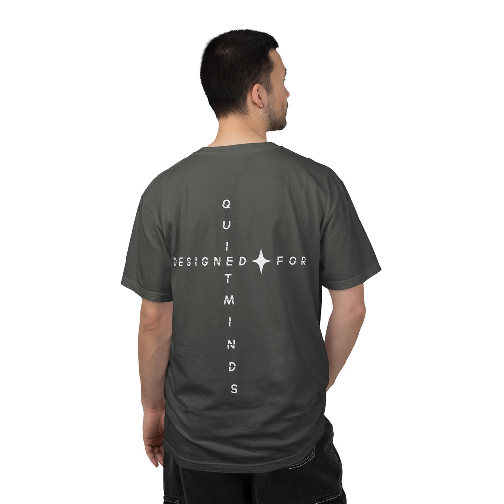 Pepper Gray Designed For Quiet Minds T-Shirt — Small Chest Script