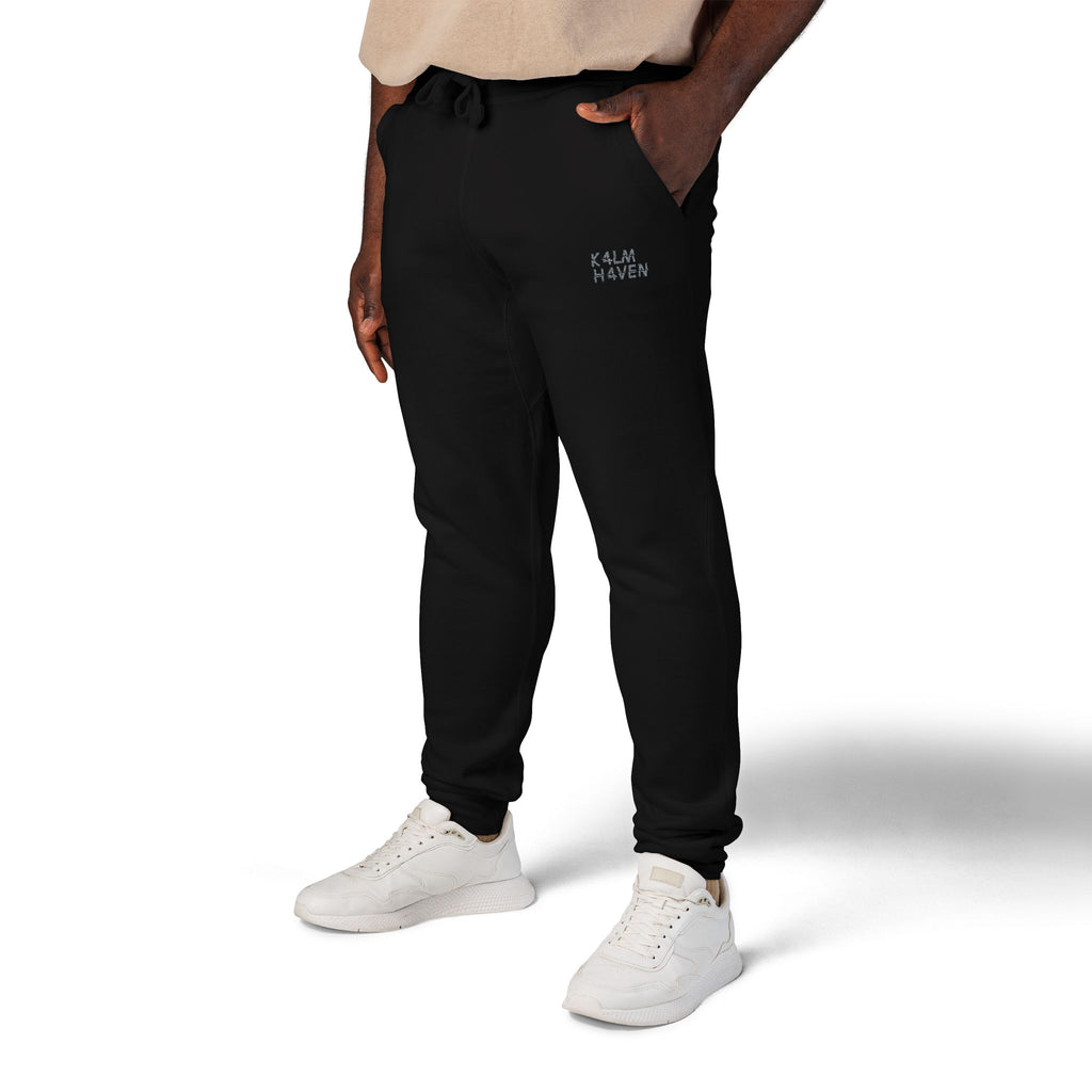 Embroidered 'Kalm Haven' Fleece Sweatpants — Cozy Casual Sweats