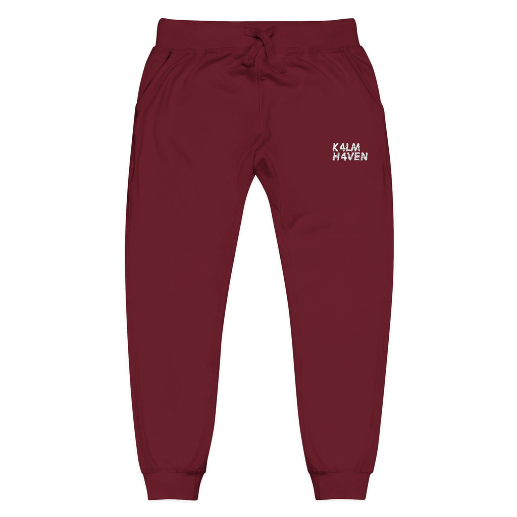 Embroidered 'Kalm Haven' Fleece Sweatpants — Cozy Casual Maroon Sweats