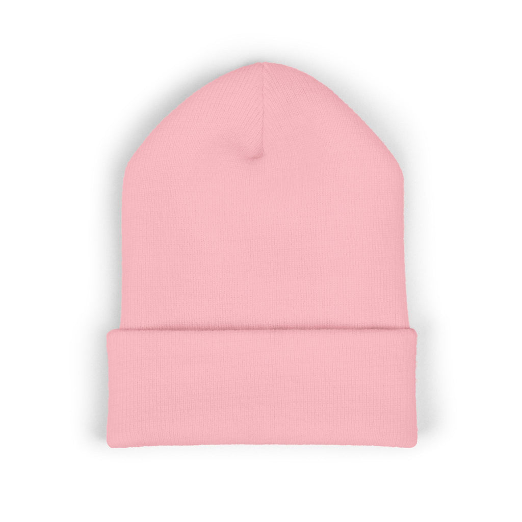 Embroidered 'K4LM H4VEN' Cuffed Beanie - Soft Pink Knit Winter Hat